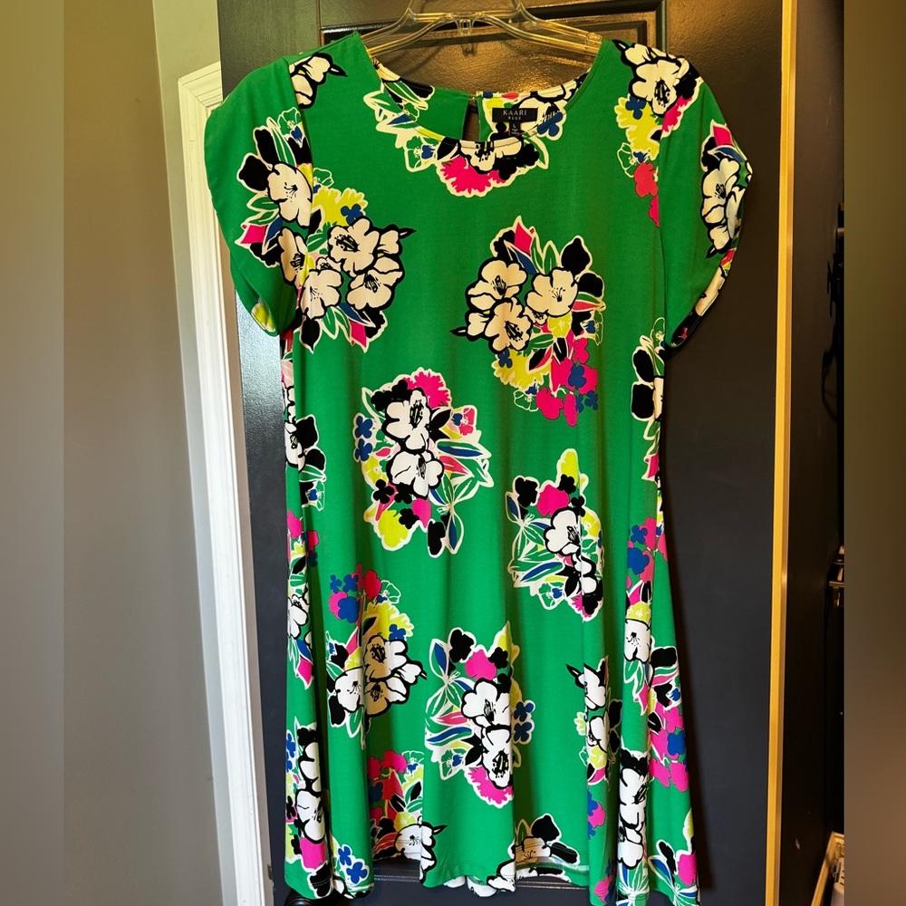 Kaari Blue Floral Dress in Green and Pink